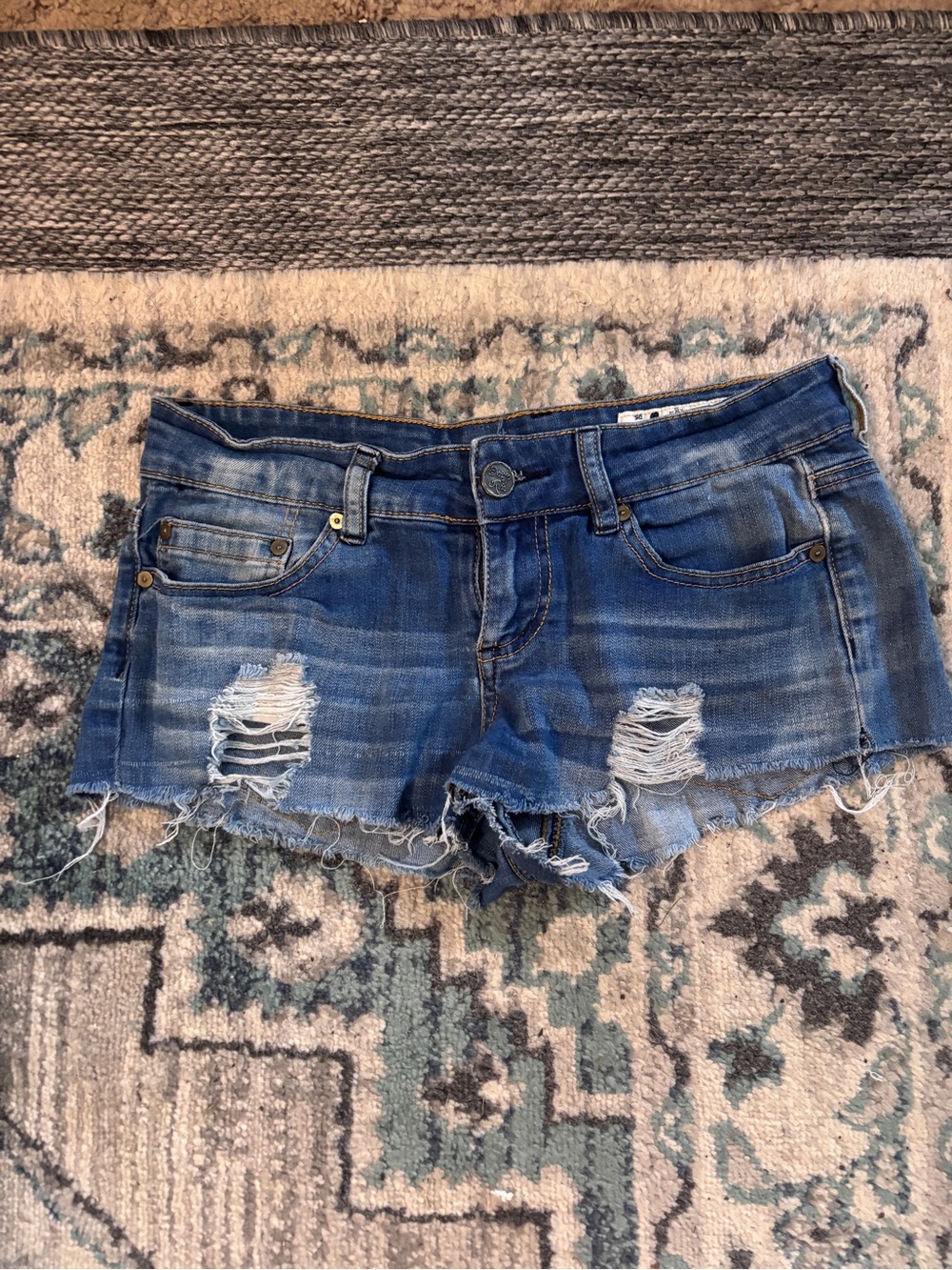 Indigo Rein Distressed Dark Blue Cutoff Denim Shorts